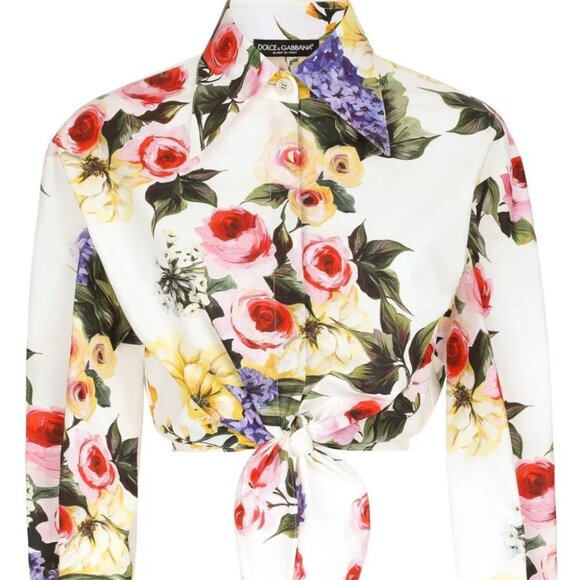 Authentic $1,295 Dolce&Gabbana Floral Tie Crop Shirt size IT 44/US 8 - Picture 1 of 10